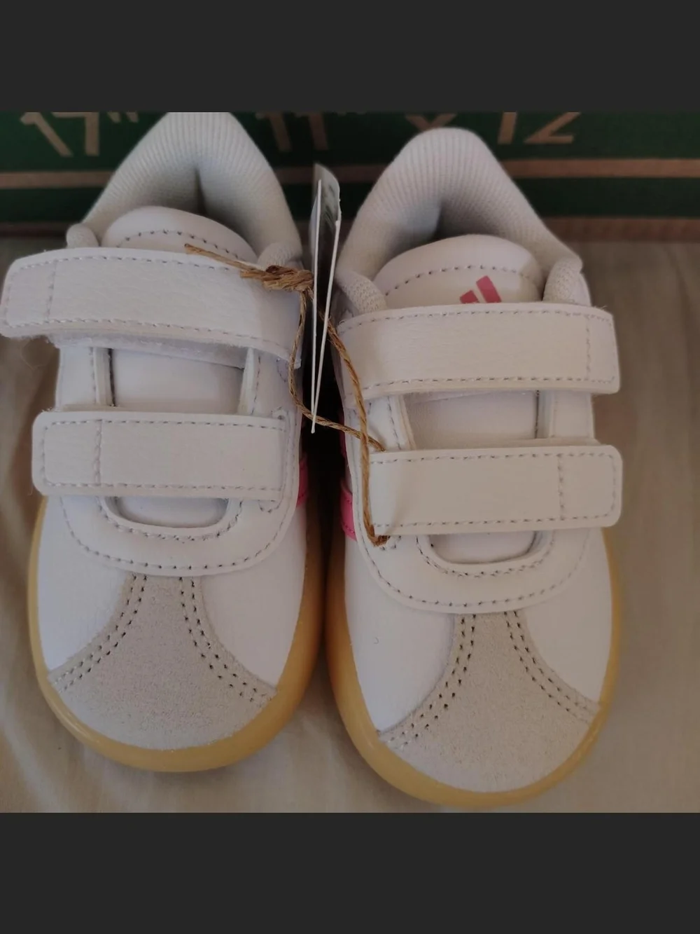 adidas White Sneakers with Pink Stripes and Gum Soles - Kids